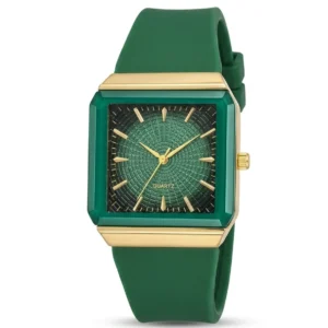 Emerald Elegance Square Quartz Watch for Women – Green & Gold