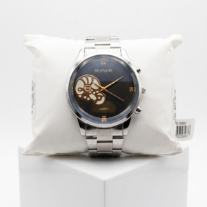 BESTONE Men's Quartz Watch – Minimalist Dark Dial with Nautilus Sub-Design & Stainless Steel Bracelet