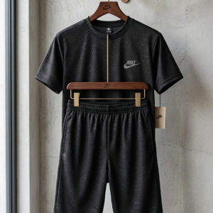Nike Men's Athletic Two-Piece Set – All-Over Logo Embossed Tee and Shorts Activewear