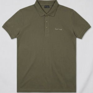 Men's Premium Khaki Green Polo Shirt – Paul Smith Script Logo Casual Cotton Polo