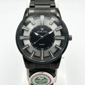 KONLEXS Men's Luxury Quartz Watch with Textured Dual-Tone Dial & Black Metallic