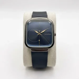 Calvin Klein Minimalist Square Men's Watch with Navy Blue Dial & Black Rubber Strap
