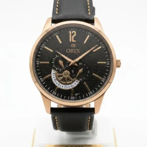 ORIX Luxury Timepiece – Men's Automatic Watch with Black Textured Dial & Rose Gold Case