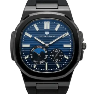 Universe Point Luxury Sport Quartz Watch with Blue Textured Dial & Rubber Strap
