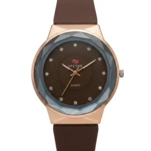 Life Time Casual Quartz Watch – Rose Gold & Brown Silicone